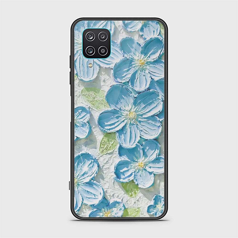 Samsung Galaxy A12 Cover - Floral Series - Design 12 - Grey & Green - HQ Ultra Shine Premium Infinity Glass Soft Silicon Borders Case