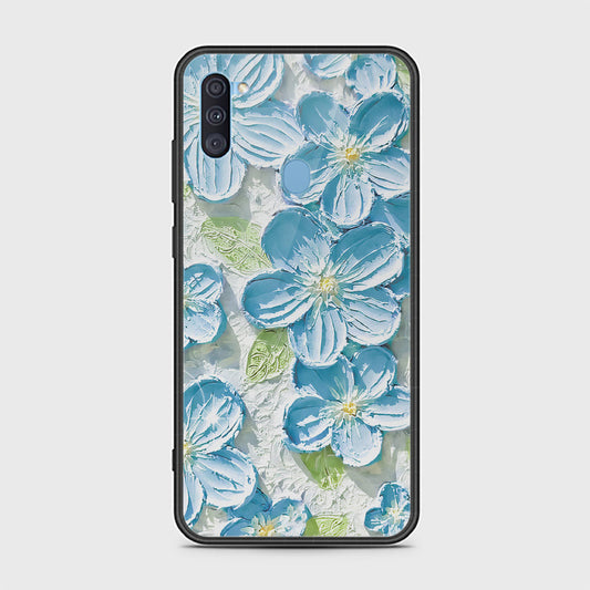 Samsung Galaxy M11 Cover - Floral Series - Design 12 - Grey & Green - HQ Ultra Shine Premium Infinity Glass Soft Silicon Borders Case