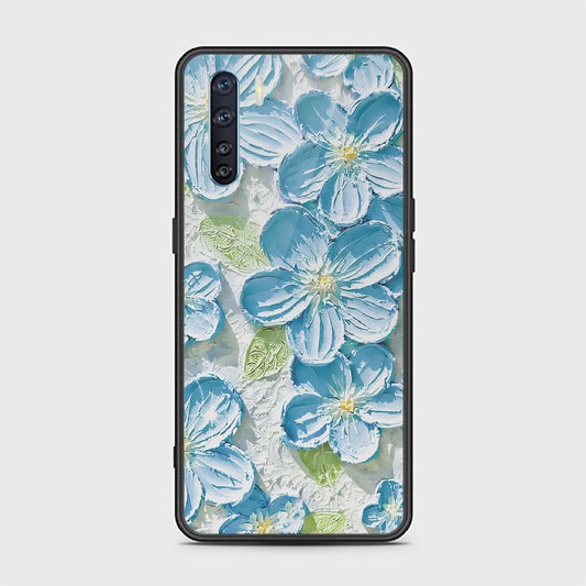 Oppo Reno 3 Cover - Floral Series - Design 12 - Grey & Green - HQ Ultra Shine Premium Infinity Glass Soft Silicon Borders Case