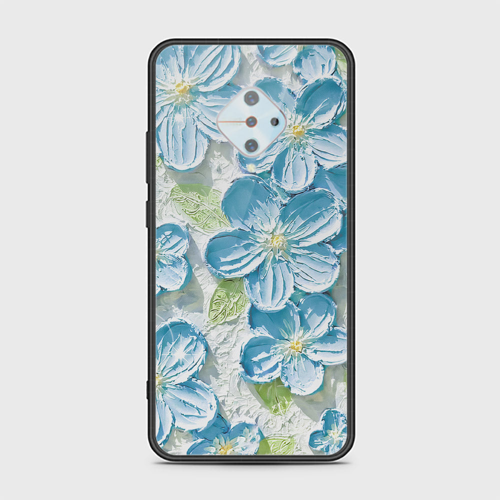 Vivo Y51 (2020 September) Cover - Floral Series - Design 12 - Grey & Green - HQ Ultra Shine Premium Infinity Glass Soft Silicon Borders Case