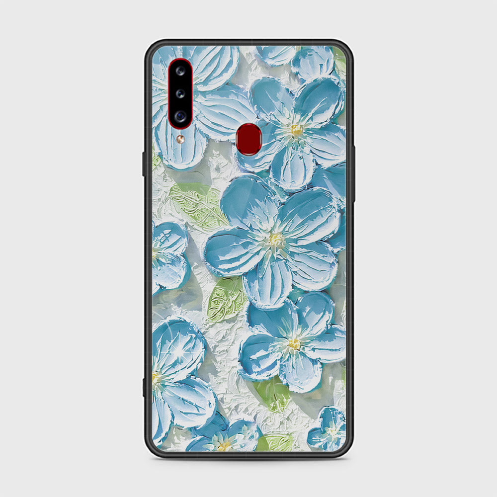 Samsung Galaxy A20s Cover - Floral Series - Design 12 - Grey & Green - HQ Ultra Shine Premium Infinity Glass Soft Silicon Borders Case