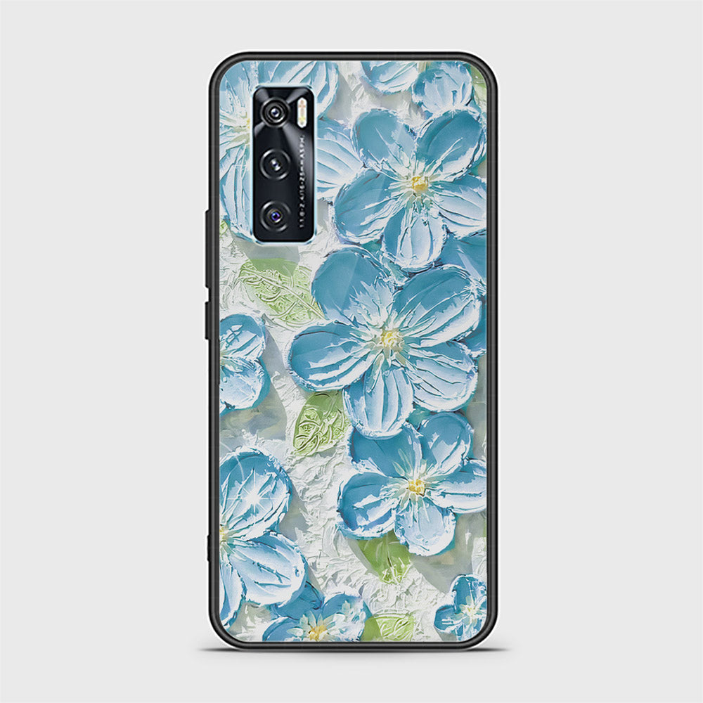 Vivo V20 SE Cover - Floral Series - Design 12 - Grey & Green - HQ Ultra Shine Premium Infinity Glass Soft Silicon Borders Case