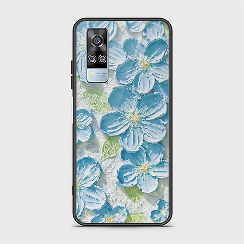 Vivo Y51 (2020 December) Cover - Floral Series - Design 12 - Grey & Green - HQ Ultra Shine Premium Infinity Glass Soft Silicon Borders Case