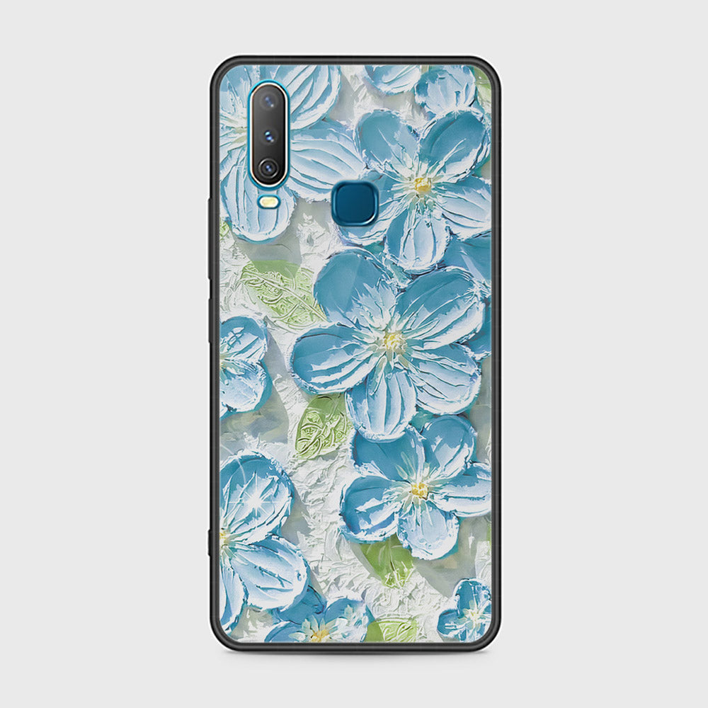 Vivo Y12 Cover - Floral Series - Design 12 - Grey & Green - HQ Ultra Shine Premium Infinity Glass Soft Silicon Borders Case