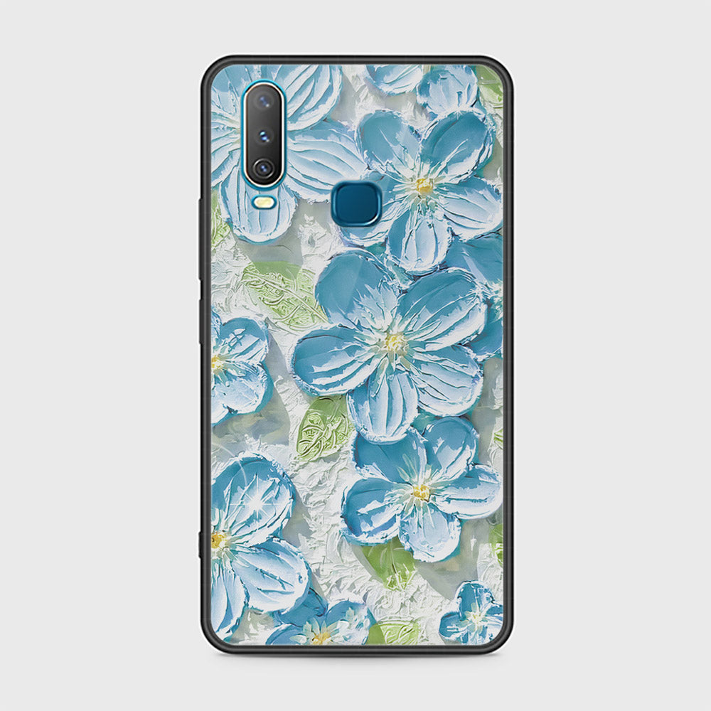 Vivo Y15 Cover - Floral Series - Design 12 - Grey & Green - HQ Ultra Shine Premium Infinity Glass Soft Silicon Borders Case