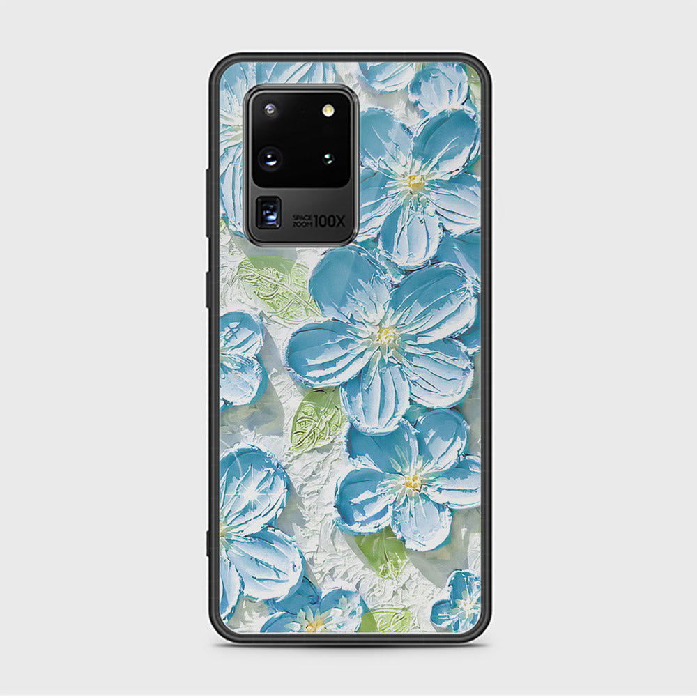 Samsung Galaxy S20 Ultra Cover - Floral Series - Design 12 - Grey & Green - HQ Ultra Shine Premium Infinity Glass Soft Silicon Borders Case