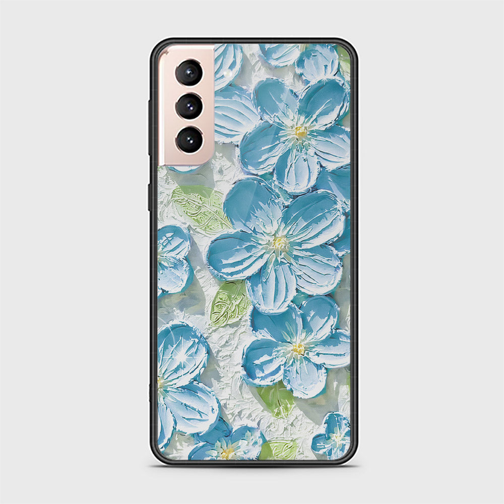 Samsung Galaxy S21 5G Cover - Floral Series - Design 12 - Grey & Green - HQ Ultra Shine Premium Infinity Glass Soft Silicon Borders Case