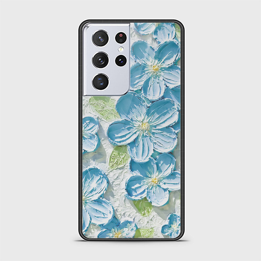 Samsung Galaxy S21 Ultra 5G Cover - Floral Series - Design 12 - Grey & Green - HQ Ultra Shine Premium Infinity Glass Soft Silicon Borders Case