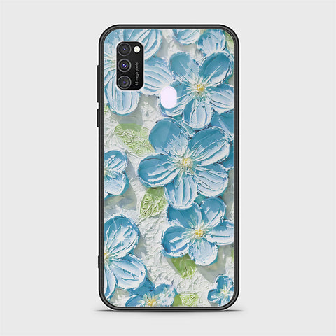 Samsung Galaxy M30s Cover - Floral Series - Design 12 - Grey & Green - HQ Ultra Shine Premium Infinity Glass Soft Silicon Borders Case