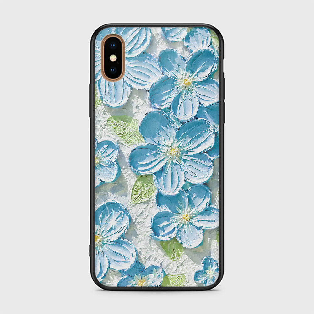 iPhone XS Max Cover - Floral Series - Design 12 - Grey & Green - HQ Ultra Shine Premium Infinity Glass Soft Silicon Borders Case