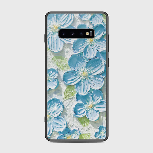 Samsung Galaxy S10 Plus Cover - Floral Series - Design 12 - Grey & Green - HQ Ultra Shine Premium Infinity Glass Soft Silicon Borders Case