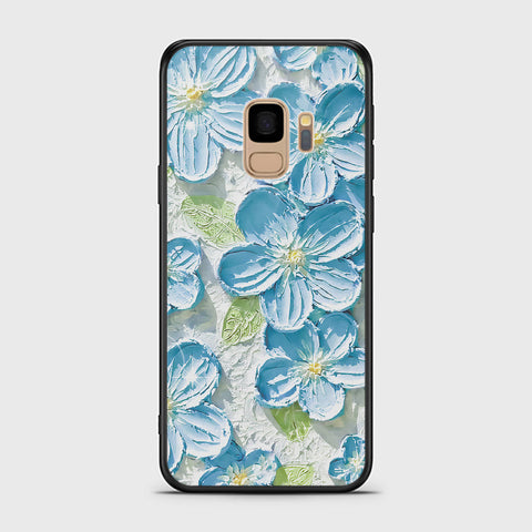 Samsung Galaxy S9 Cover - Floral Series - Design 12 - Grey & Green - HQ Ultra Shine Premium Infinity Glass Soft Silicon Borders Case