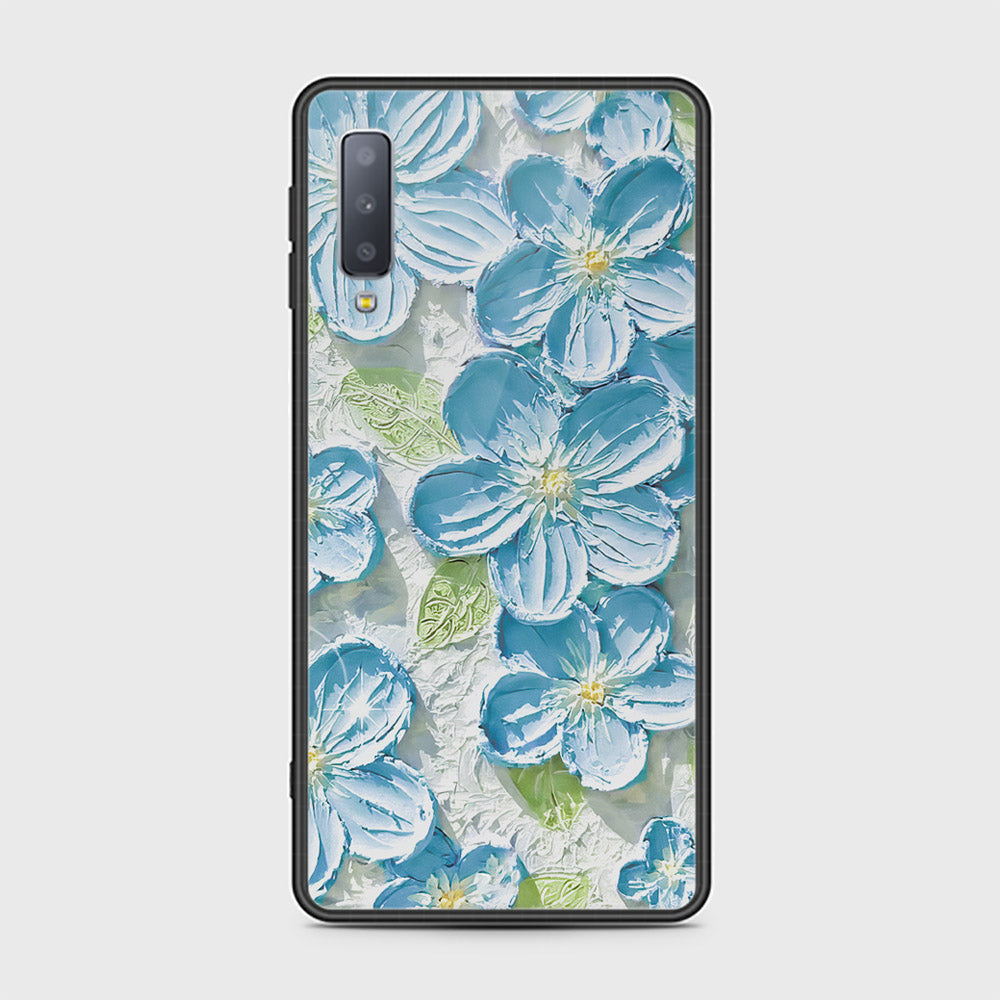 Samsung Galaxy A7 2018 Cover - Floral Series - Design 12 - Grey & Green - HQ Ultra Shine Premium Infinity Glass Soft Silicon Borders Case