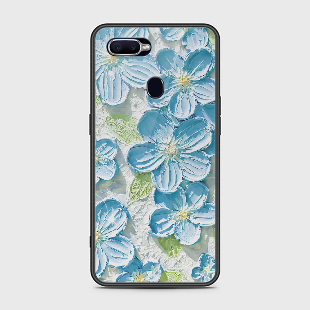 Oppo F9 Cover - Floral Series - Design 12 - Grey & Green - HQ Ultra Shine Premium Infinity Glass Soft Silicon Borders Case