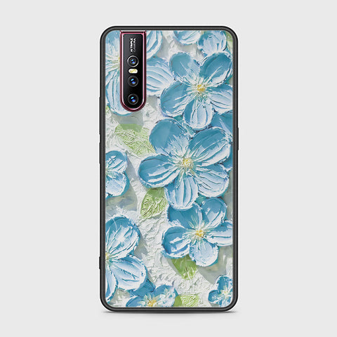 Vivo V15 Pro Cover - Floral Series - Design 12 - Grey & Green - HQ Ultra Shine Premium Infinity Glass Soft Silicon Borders Case