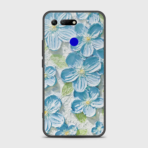 Huawei Honor View 20 Cover - Floral Series - Design 12 - Grey & Green - HQ Ultra Shine Premium Infinity Glass Soft Silicon Borders Case