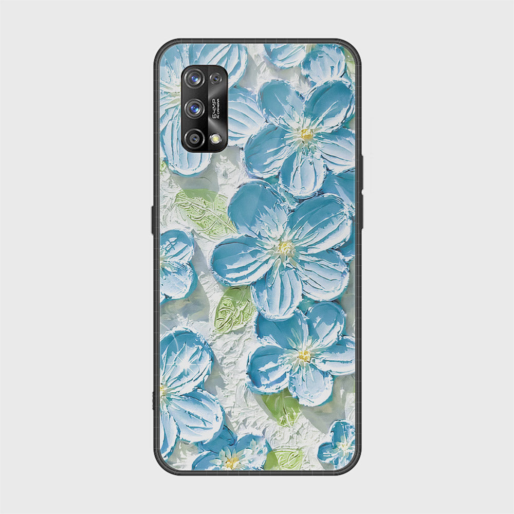 Realme 7 Pro Cover - Floral Series - Design 12 - Grey & Green - HQ Ultra Shine Premium Infinity Glass Soft Silicon Borders Case