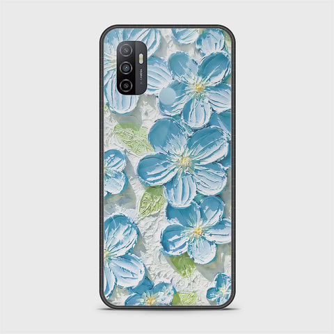 Oppo A53 Cover - Floral Series - Design 12 - Grey & Green - HQ Ultra Shine Premium Infinity Glass Soft Silicon Borders Case