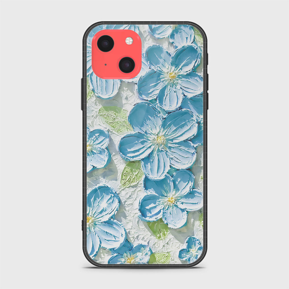 iPhone 13 Mini Cover - Floral Series - Design 12 - Grey & Green - HQ Ultra Shine Premium Infinity Glass Soft Silicon Borders Case