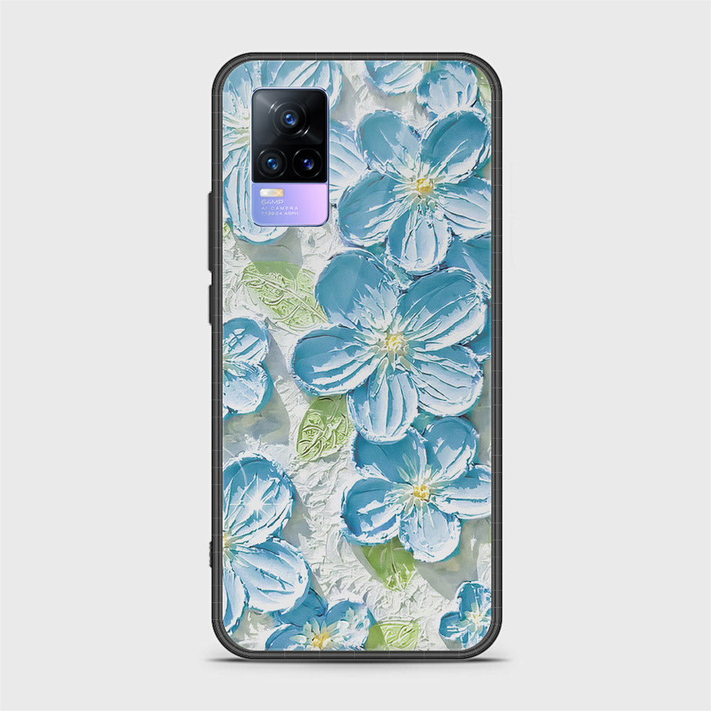 Vivo Y73 Cover - Floral Series - Design 12 - Grey & Green - HQ Ultra Shine Premium Infinity Glass Soft Silicon Borders Case