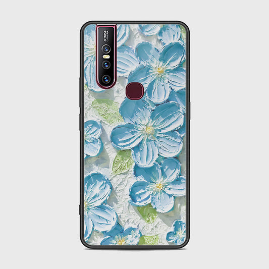 Vivo V15 Cover - Floral Series - Design 12 - Grey & Green - HQ Ultra Shine Premium Infinity Glass Soft Silicon Borders Case