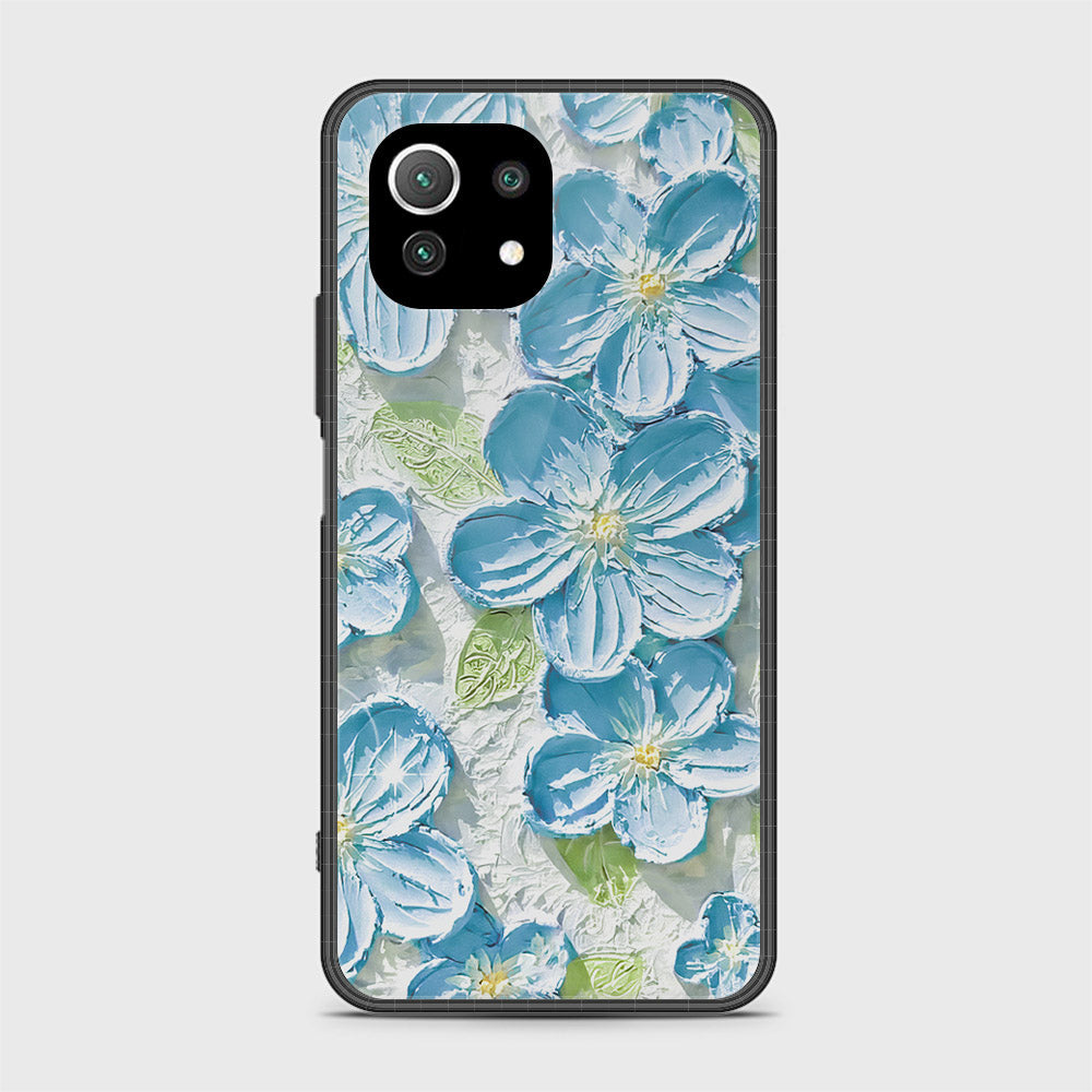 Xiaomi Mi 11 Lite 5G Cover - Floral Series - Design 12 - Grey & Green - HQ Ultra Shine Premium Infinity Glass Soft Silicon Borders Case