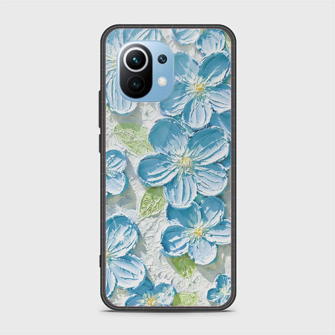 Xiaomi Mi 11 Cover - Floral Series - Design 12 - Grey & Green - HQ Ultra Shine Premium Infinity Glass Soft Silicon Borders Case