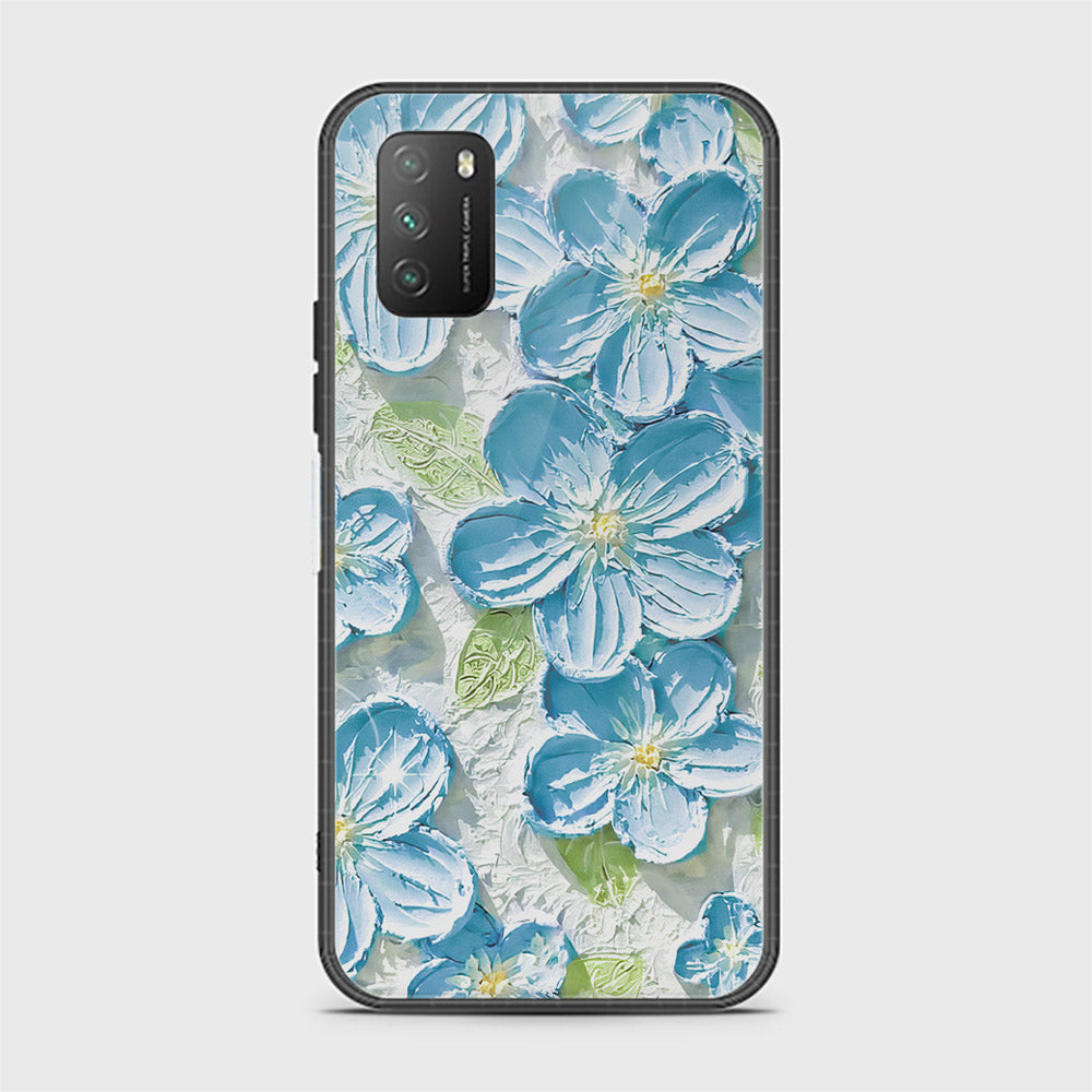 Xiaomi Poco M3 Cover - Floral Series - Design 12 - Grey & Green - HQ Ultra Shine Premium Infinity Glass Soft Silicon Borders Case