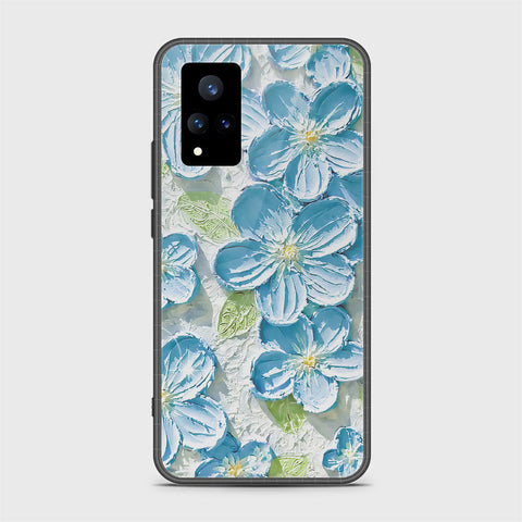 Vivo V21 Cover - Floral Series - Design 12 - Grey & Green - HQ Ultra Shine Premium Infinity Glass Soft Silicon Borders Case