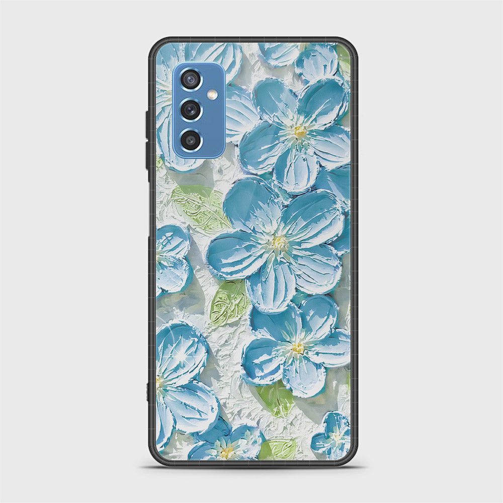 Samsung Galaxy M52 5G Cover - Floral Series - Design 12 - Grey & Green - HQ Ultra Shine Premium Infinity Glass Soft Silicon Borders Case