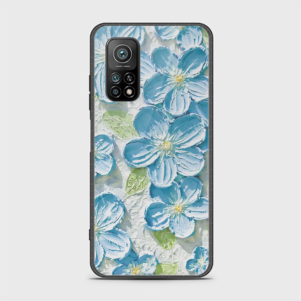 Xiaomi Mi 10T Pro Cover - Floral Series - Design 12 - Grey & Green - HQ Ultra Shine Premium Infinity Glass Soft Silicon Borders Case