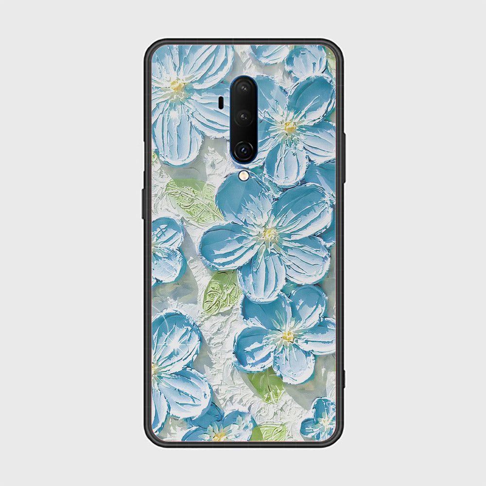 OnePlus 7T Pro Cover - Floral Series - Design 12 - Grey & Green - HQ Ultra Shine Premium Infinity Glass Soft Silicon Borders Case