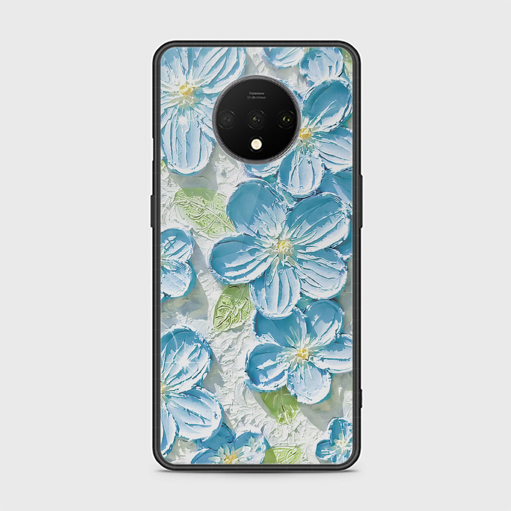 OnePlus 7T Cover - Floral Series - Design 12 - Grey & Green - HQ Ultra Shine Premium Infinity Glass Soft Silicon Borders Case