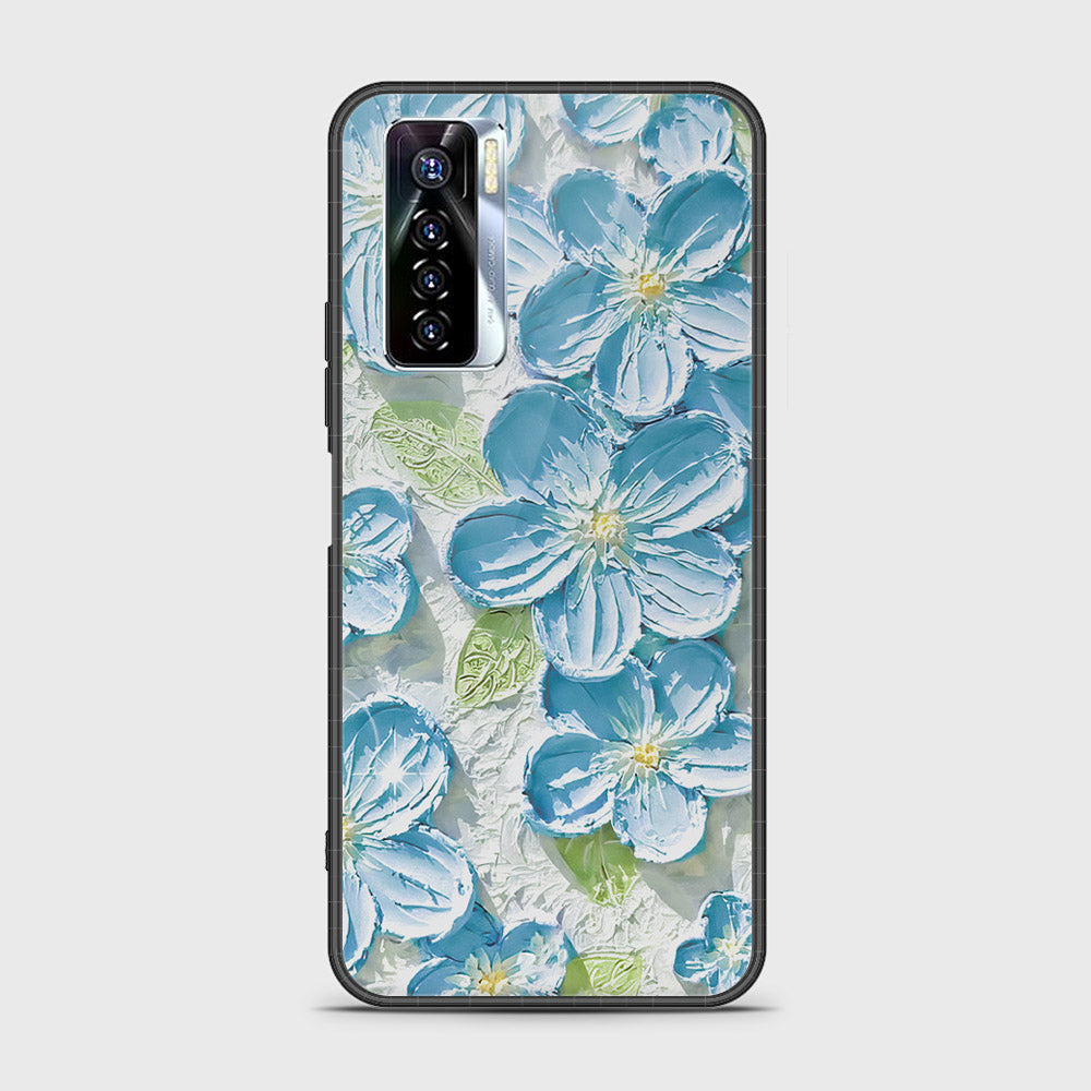 Tecno Camon 17 Pro Cover - Floral Series - Design 12 - Grey & Green - HQ Ultra Shine Premium Infinity Glass Soft Silicon Borders Case