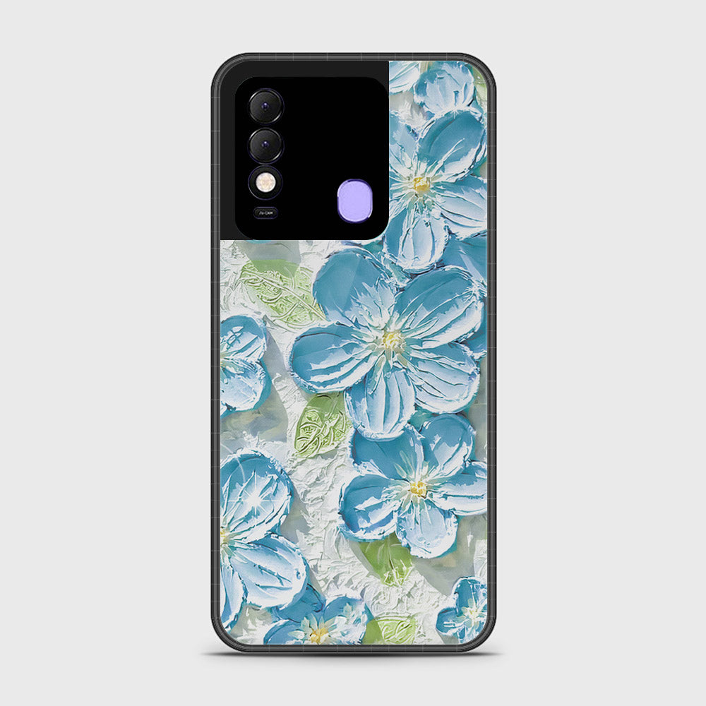 Tecno Spark 8 Cover - Floral Series - Design 12 - Grey & Green - HQ Ultra Shine Premium Infinity Glass Soft Silicon Borders Case