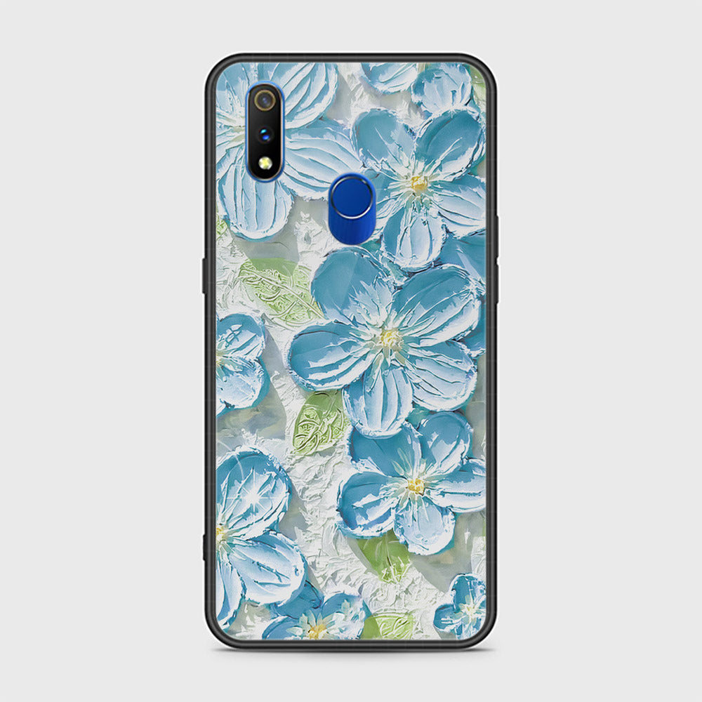 Realme 3 Pro Cover - Floral Series - Design 12 - Grey & Green - HQ Ultra Shine Premium Infinity Glass Soft Silicon Borders Case