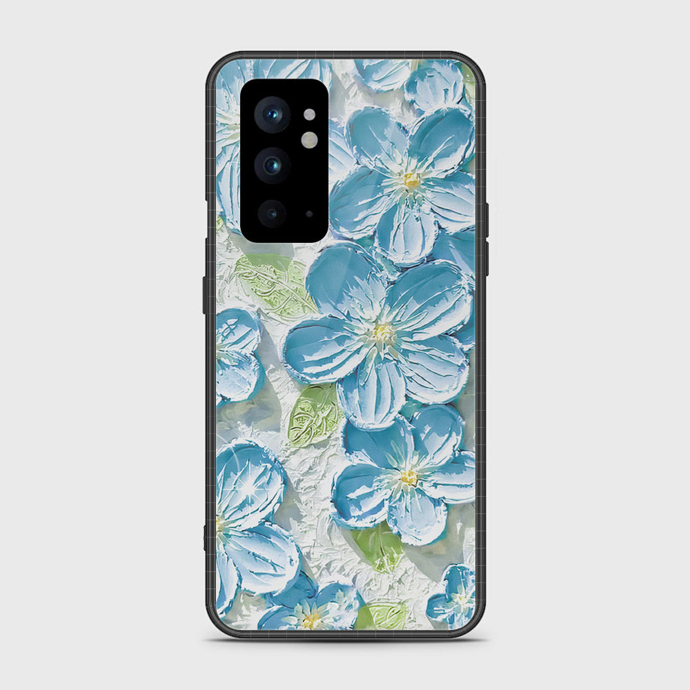 OnePlus 9RT 5G Cover - Floral Series - Design 12 - Grey & Green - HQ Ultra Shine Premium Infinity Glass Soft Silicon Borders Case