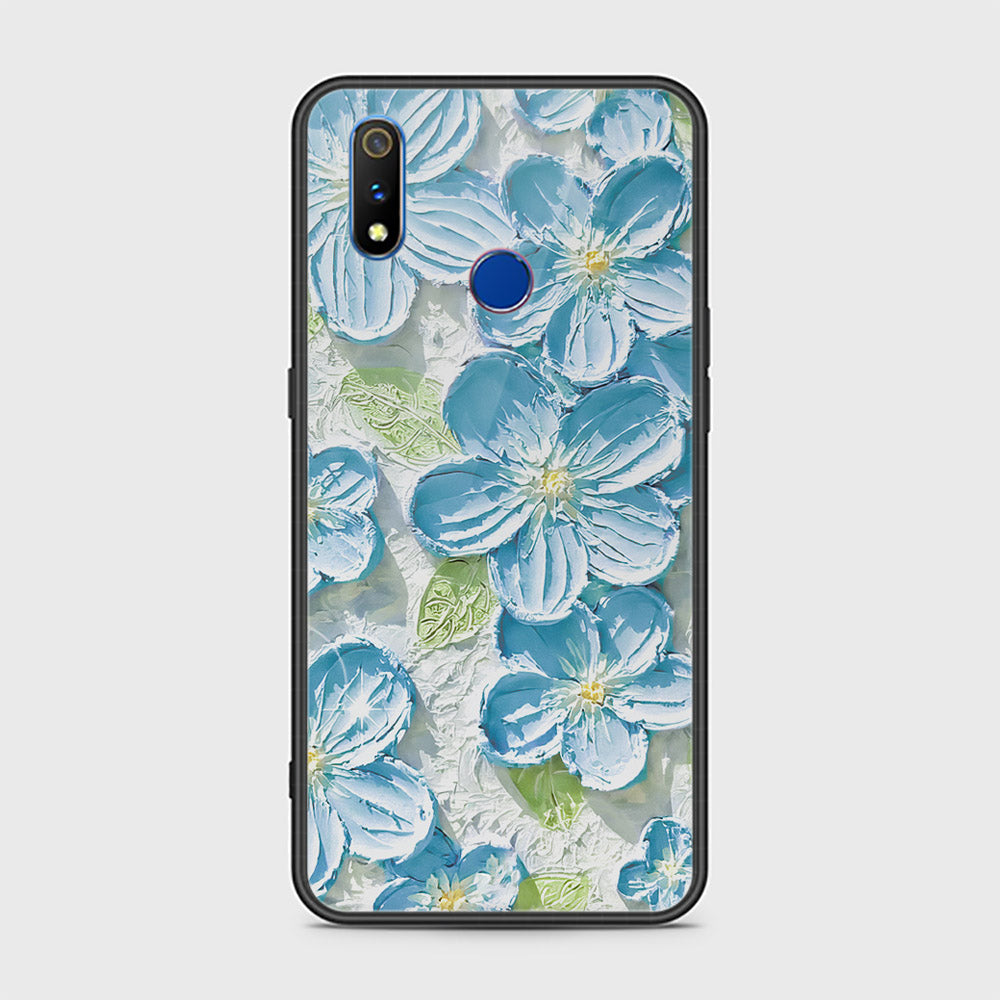 Realme 3 Cover - Floral Series - Design 12 - Grey & Green - HQ Ultra Shine Premium Infinity Glass Soft Silicon Borders Case