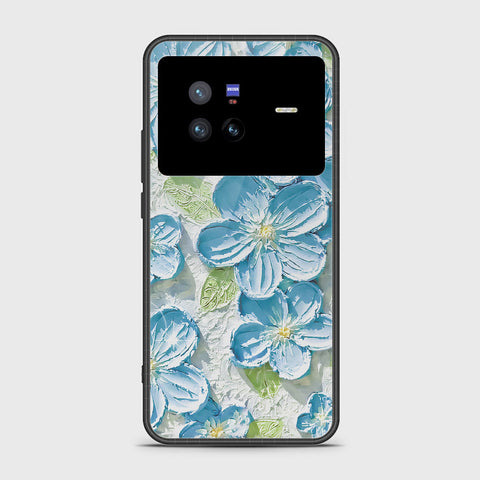 Vivo X80 Cover - Floral Series - Design 12 - Grey & Green - HQ Ultra Shine Premium Infinity Glass Soft Silicon Borders Case