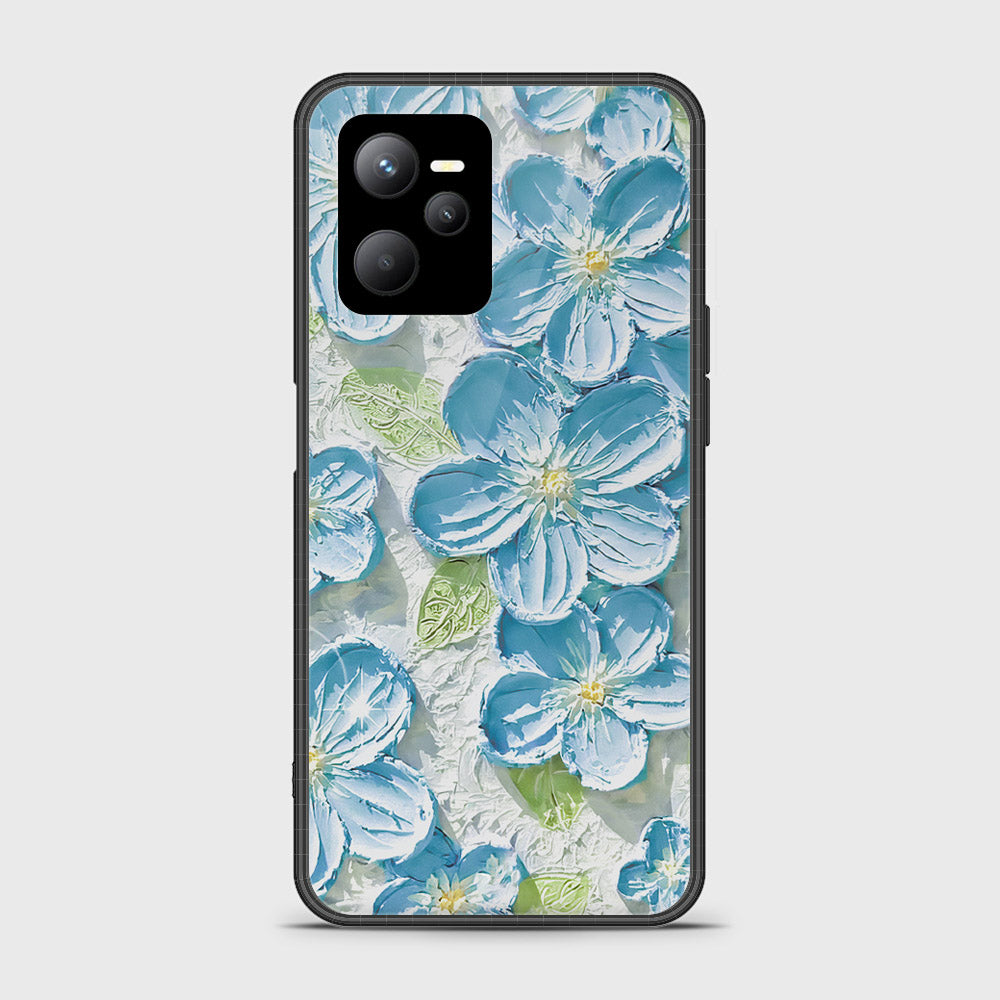 Realme C35 Cover - Floral Series - Design 12 - Grey & Green - HQ Ultra Shine Premium Infinity Glass Soft Silicon Borders Case