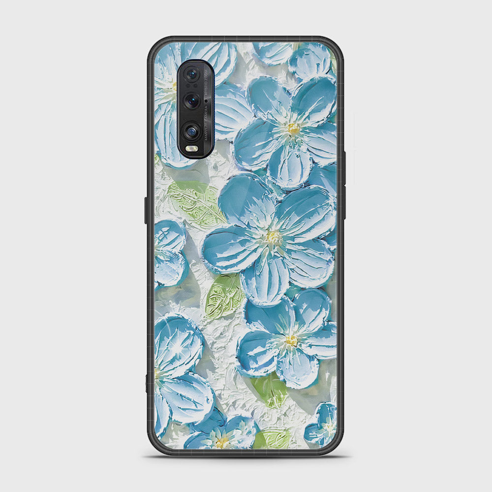 Oppo Find X2 Cover - Floral Series - Design 12 - Grey & Green - HQ Ultra Shine Premium Infinity Glass Soft Silicon Borders Case