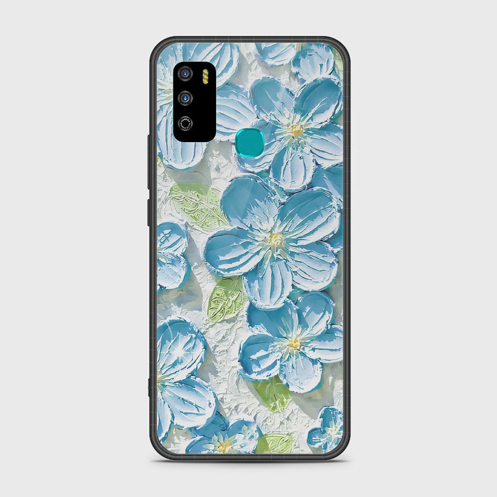 Infinix Hot 9 Play Cover - Floral Series - Design 12 - Grey & Green - HQ Ultra Shine Premium Infinity Glass Soft Silicon Borders Case