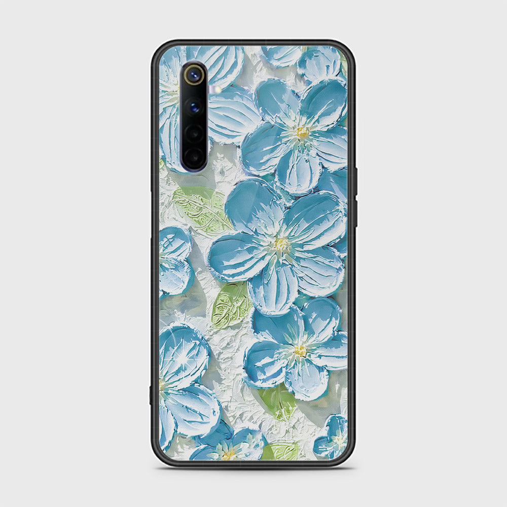 Realme 6 Cover - Floral Series - Design 12 - Grey & Green - HQ Ultra Shine Premium Infinity Glass Soft Silicon Borders Case