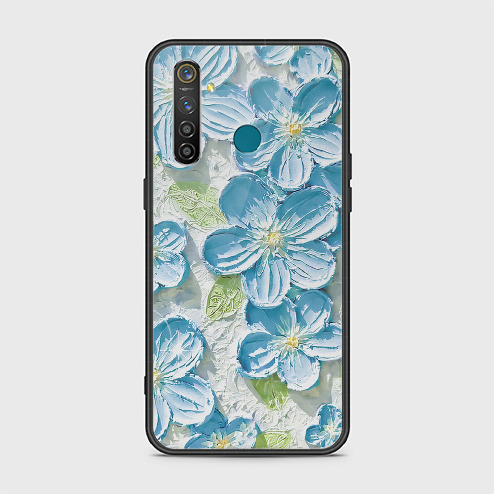 Realme 5 Pro Cover - Floral Series - Design 12 - Grey & Green - HQ Ultra Shine Premium Infinity Glass Soft Silicon Borders Case