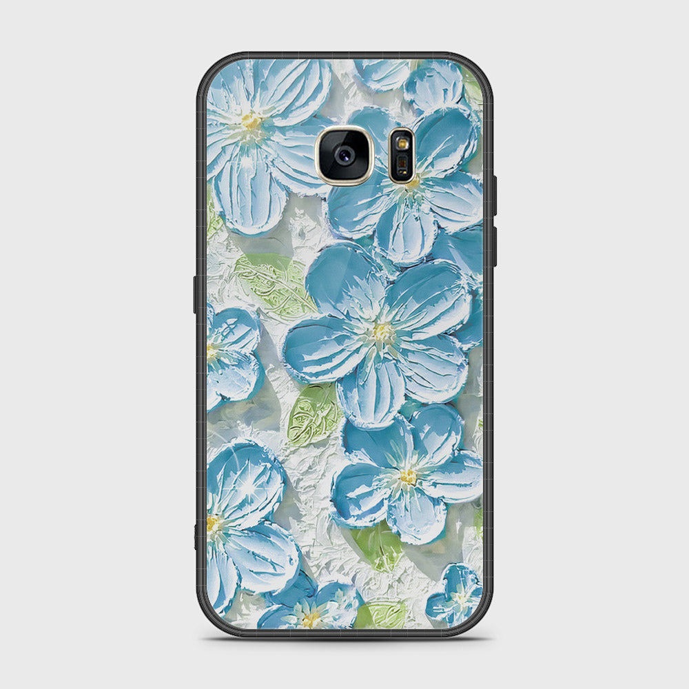 Samsung Galaxy S7 Cover - Floral Series - Design 12 - Grey & Green - HQ Ultra Shine Premium Infinity Glass Soft Silicon Borders Case