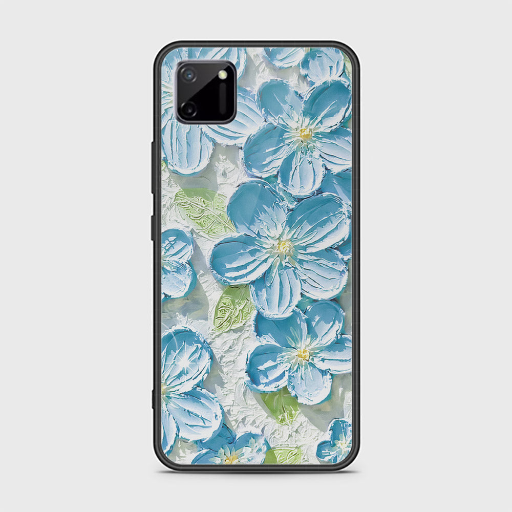 Realme C11 Cover - Floral Series - Design 12 - Grey & Green - HQ Ultra Shine Premium Infinity Glass Soft Silicon Borders Case