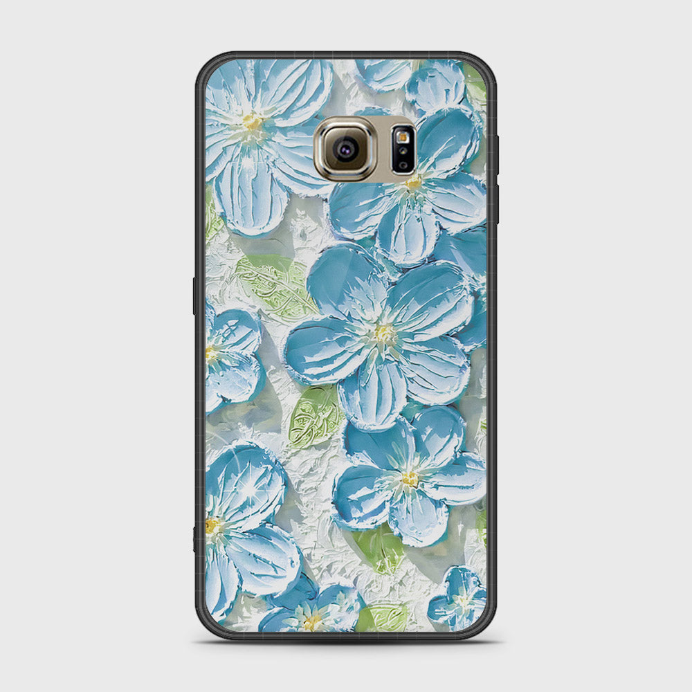 Samsung Galaxy S6 Cover - Floral Series - Design 12 - Grey & Green - HQ Ultra Shine Premium Infinity Glass Soft Silicon Borders Case