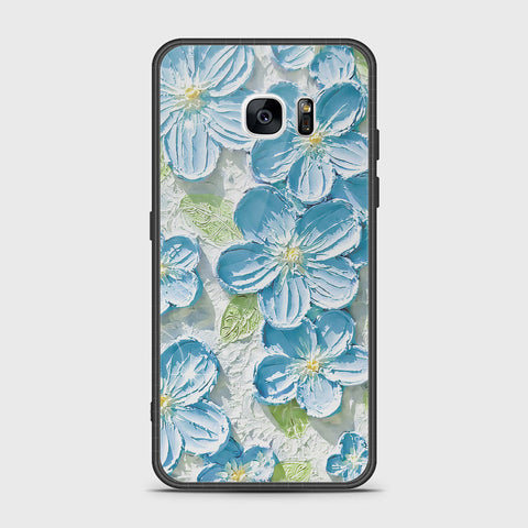 Samsung Galaxy S7 Edge Cover - Floral Series - Design 12 - Grey & Green - HQ Ultra Shine Premium Infinity Glass Soft Silicon Borders Case