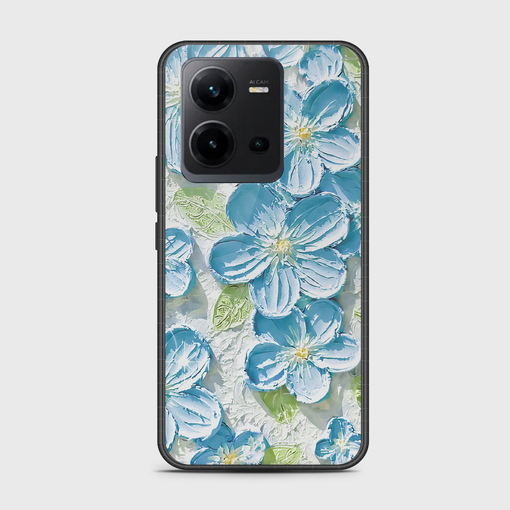 Vivo V25e Cover - Floral Series - Design 12 - Grey & Green - HQ Ultra Shine Premium Infinity Glass Soft Silicon Borders Case