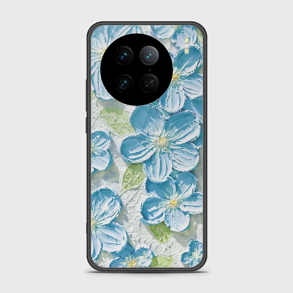 Vivo X90 Pro Cover - Floral Series - Design 12 - Grey & Green - HQ Ultra Shine Premium Infinity Glass Soft Silicon Borders Case